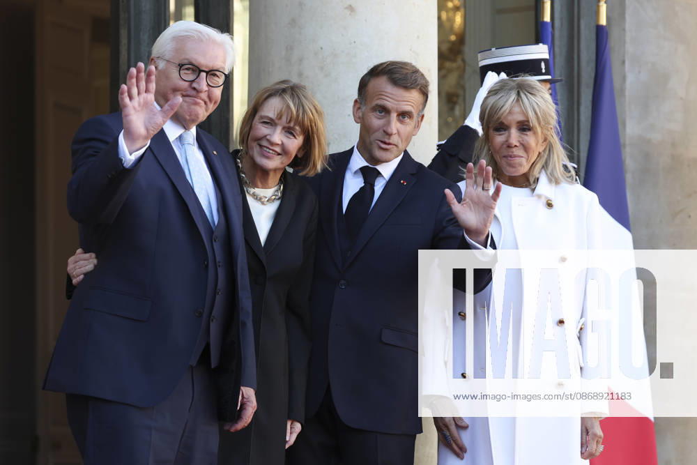 Accueil de Frank-Walter Steinmeier, Prà sident de la Rà publique fà dà rale d Allemagne et de Elke Budenbender par Emmanuel Macron, Prà sident de la Rà publique et Brigitte Macron ce jeudi 8 octobre au palais de lElysà e