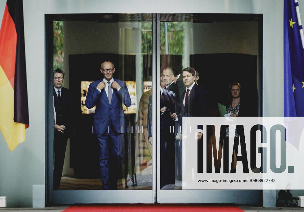 Friedrich Merz (CDU), Chancellor of Germany, photographed before the reception for the Prime Minister of the United Kingdom—not pictured—with military honors at the Federal Chancellery in Berlin, October 8, 2026, Berlin, Germany