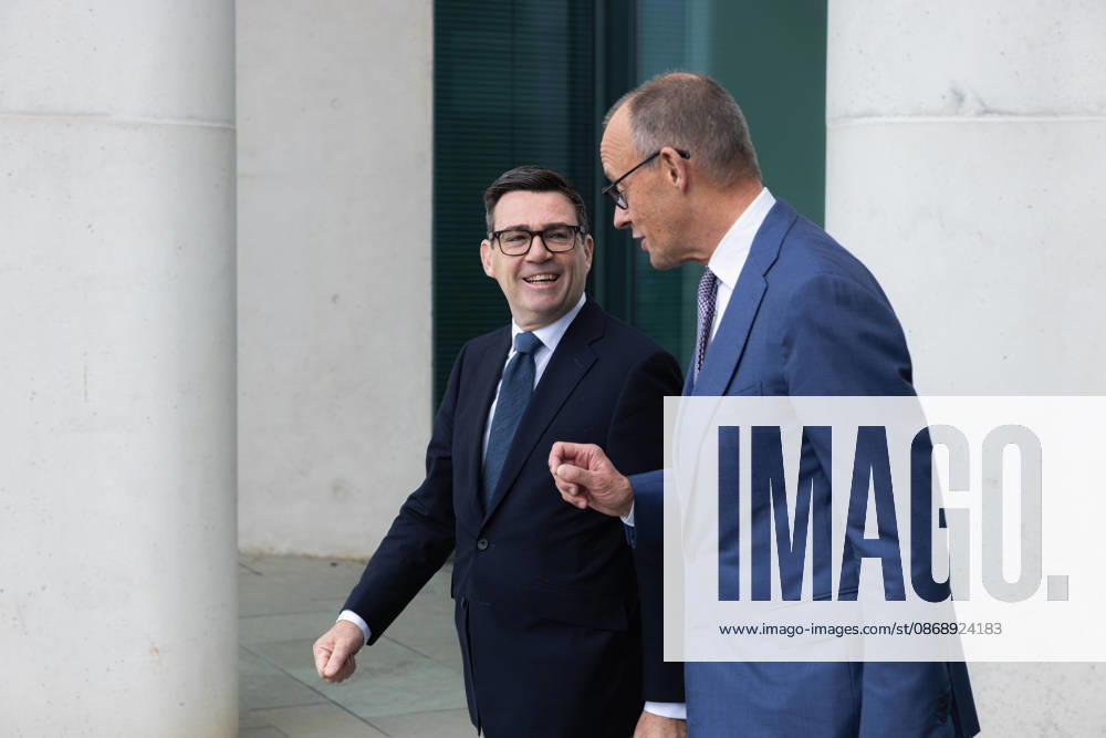 Chancellor Merz Welcomes British Prime Minister Burnham Germany, Berlin, October 8, 2026 Chancellor Friedrich Merz (CDU) welcomes Andrew Burnham, Prime Minister of the United Kingdom of Great Britain and Northern Ireland, on his inaugural visit to the Federal Chancellery