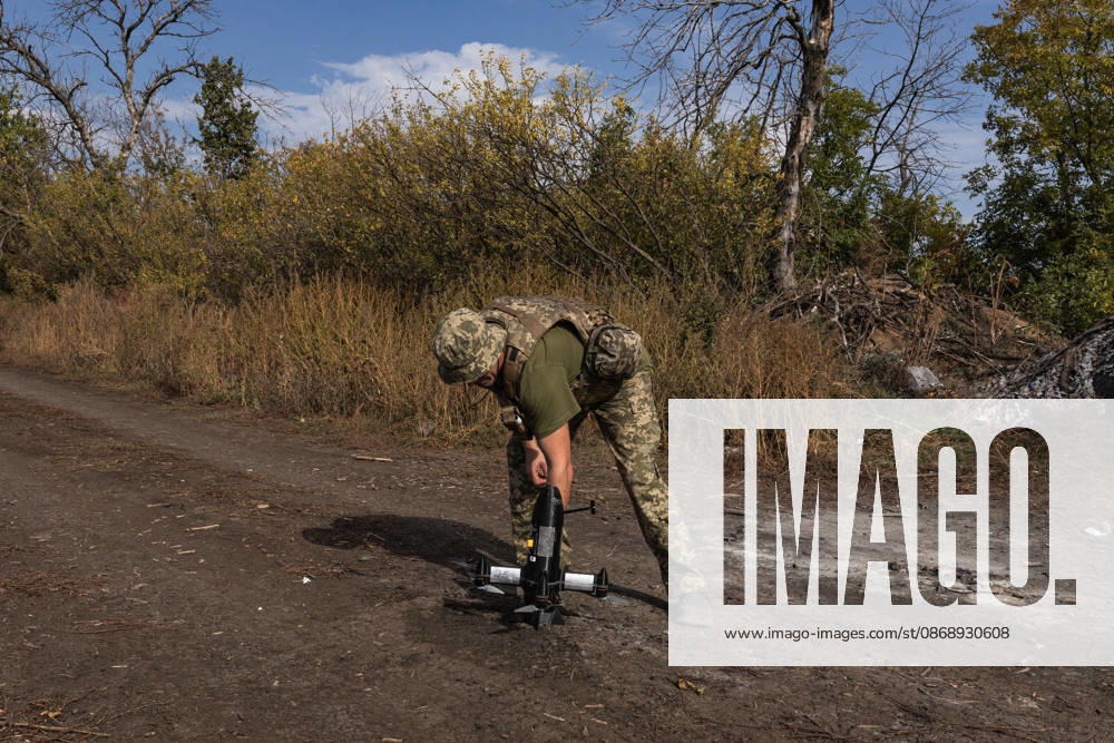 Ukrainian drone units are on duty at the front lines in Donetsk Region DONETSK REGION, UKRAINE - OCTOBER 8: A Ukrainian soldier sets up a drone to attack enemy drones in the Donetsk region, Ukraine, 8 October 2026 Diego Herrera Carcedo Anadolu Donetsk Ukraine. Editorial use only. Please get in touch for any other usage.