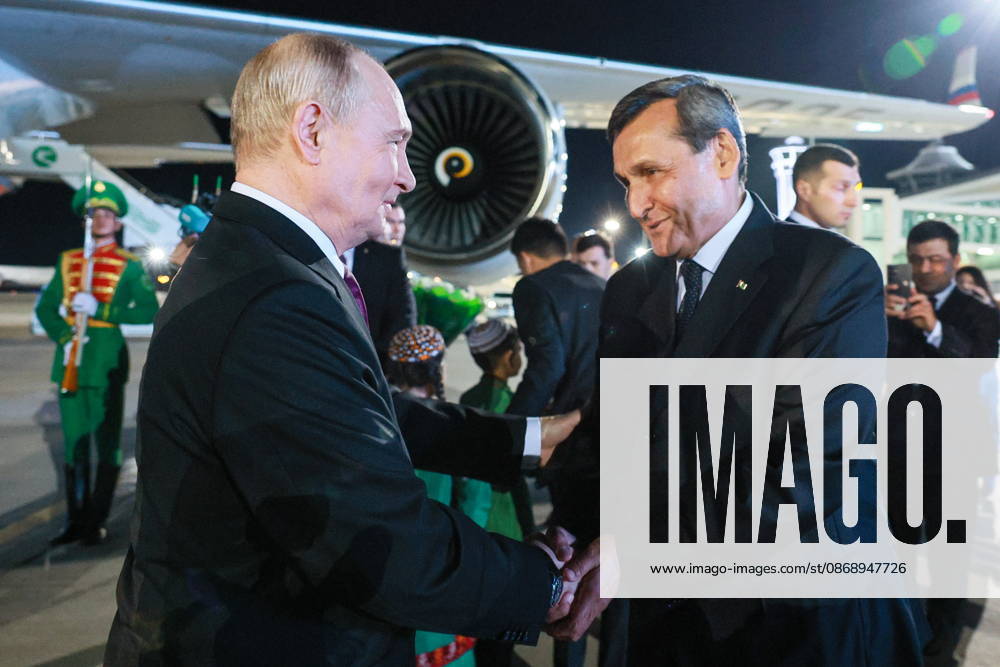 TURKMENISTAN, BALKAN PROVINCE - OCTOBER 8, 2026: Rashid Meredov, Turkmenistan s First Deputy Chairman of the Cabinet of Ministers Minister of Foreign Affairs, attends a welcomes the arrival of Vladimir Putin (R-L front), President of Russia, ahead of a meeting of the CIS (Commonwealth of Independent States) Council of Heads of State in Turkmenbasy Turkmenistan - ZUMAt113 20261008_zaa_t113_530
