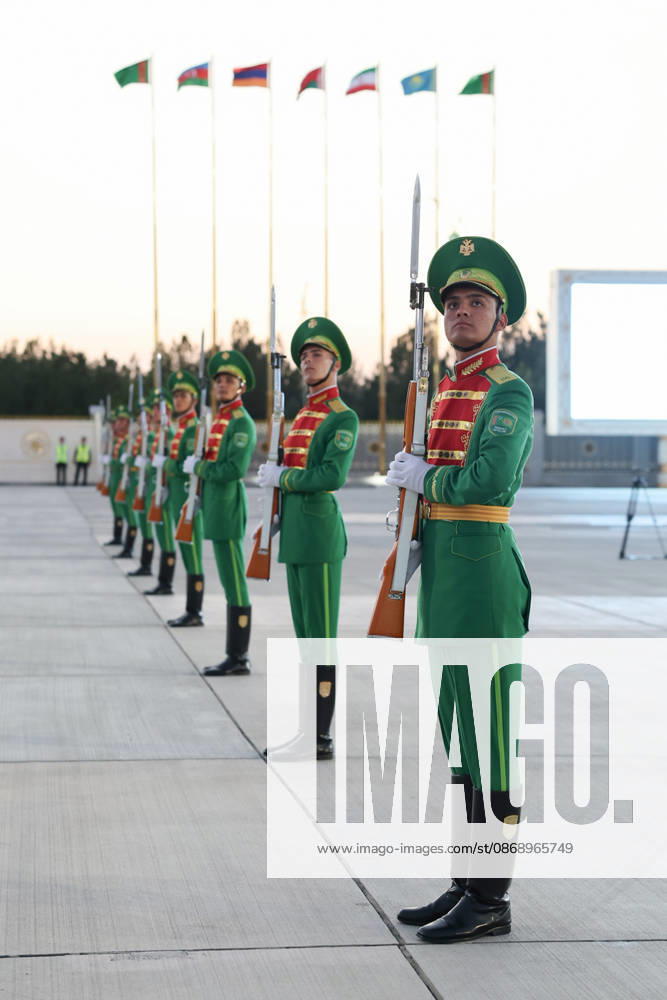 Members of a Turkmen military honor guard stand in formation at Turkmenbashi International Airport ahead of Iranian President Masoud Pezeshkian s arrival in Turkmenbashi, Turkmenistan, on October 8, 2026. Turkmenistan s Foreign Ministry said Pezeshkian arrived to attend the first Caspian Environmental Summit and would join the October 9 meeting of the Council of Heads of State of the Commonwealth of Independent States as a special guest; Iranian media said he was welcomed by Turkmen Deputy Prime Minister and Foreign Minister Rashid Meredov. Turkmenbashi Turkmenistan - ZUMAi98_ 20261008_zih_i98_023