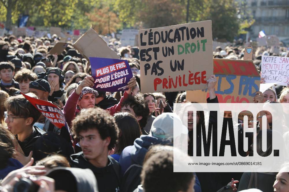 Student protests continue in France High school and university students as well as their supporters attend a demonstration at Place de la Bastille in Paris on Oct. 8, 2026, amid nationwide protests in France demanding more teachers and better facilities. A14AA0005630497P