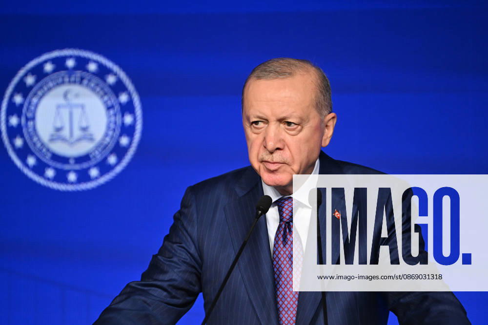 Turkish President Erdogan attends the International Justice Summit ISTANBUL, TURKIYE - OCTOBER 9: Turkish President Recep Tayyip Erdogan delivers a speech during the International Justice Summit held at Ciragan Palace in the Besiktas district of Istanbul, Turkiye on October 9, 2026. Isa Terli Anadolu Istanbul Turkey. Editorial use only. Please get in touch for any other usage.