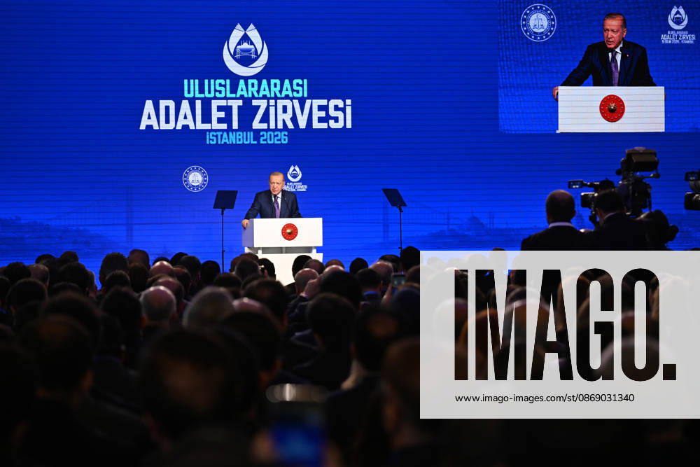 Turkish President Erdogan attends the International Justice Summit ISTANBUL, TURKIYE - OCTOBER 9: Turkish President Recep Tayyip Erdogan delivers a speech during the International Justice Summit held at Ciragan Palace in the Besiktas district of Istanbul, Turkiye on October 9, 2026. Isa Terli Anadolu Istanbul Turkey. Editorial use only. Please get in touch for any other usage.