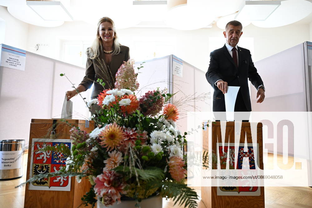 The two-day elections to municipal assemblies started in the Czech Republic together with the first round of the elections to one-third of the Senate, on October 9, 2026. On the photo votes Czech Prime Minister Andrej Babis (ANO) and his wife Monika Babisova, in Pruhonice, Czech Republic. (CTKxPhoto KaterinaxSulova) CTKPhotoP2026100904863 CTKPhotoP2026100904863