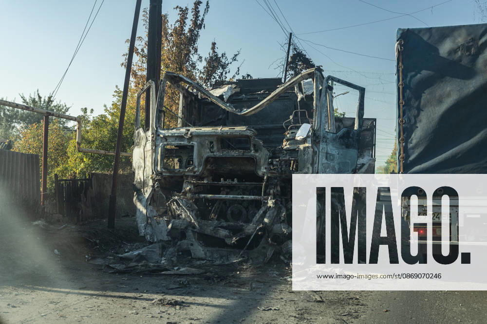 Aftermath of Russian drone strike in Ukraine KRAMATORSK, UKRAINE - OCTOBER 9: A burnt-out lorry following a Russian drone strike on a road in Kramatorsk, Ukraine, 9 October 2026 Diego Herrera Carcedo Anadolu Kramatorsk Ukraine. Editorial use only. Please get in touch for any other usage.