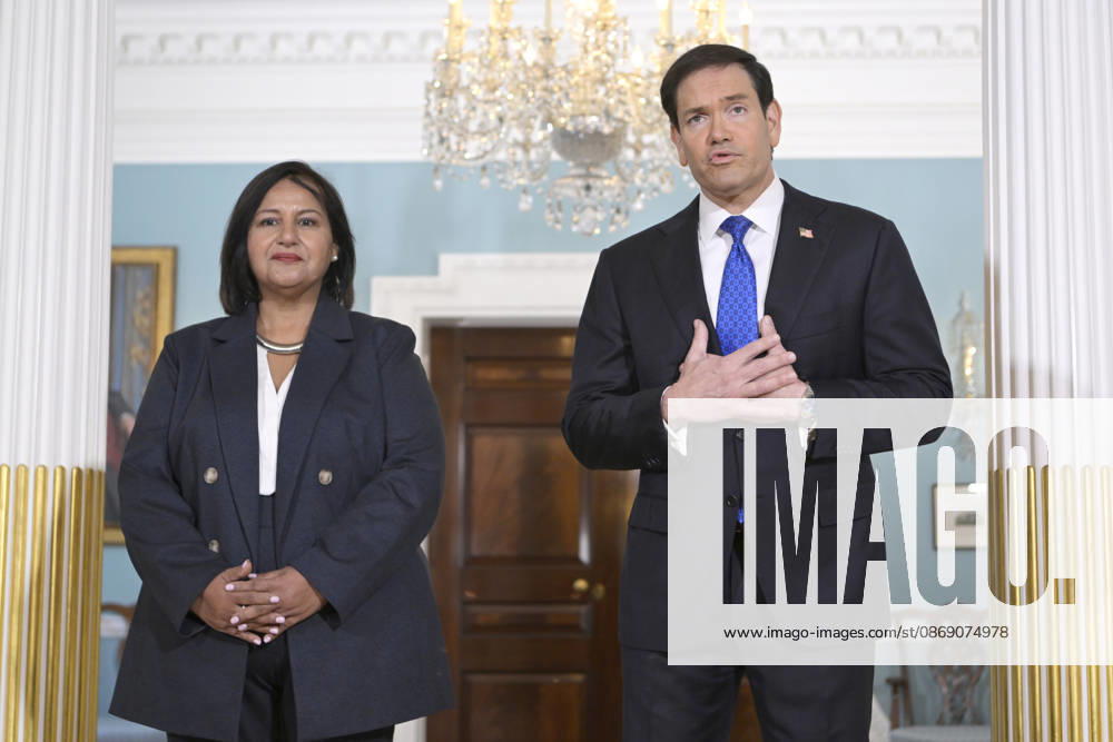 Photograph of the U.S. Secretary of State Marco Rubio and the leather of a Venezuelan opposition bloc, Dinorah Figuera, during a meeting in the Treaty Room at the State Department in Washington, D.C., USA, 09 October 2026. Rubio stated that the dialogue between an opposition bloc led by Dinorah Figuera and the Chavistas to move toward a democratic transition in Venezuela has the full support of the Donald Trump administration. The opposition s dialogue with Chavismo has the full support of the U.S. !ACHTUNG: NUR REDAKTIONELLE NUTZUNG!
