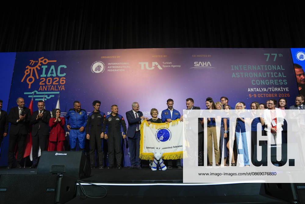 Closing ceremony of the 77th International Astronautical Congress in Antalya ANTALYA, TURKIYE - OCTOBER 09 : Award and certificate ceremony is held for the winners of student competitions during the closing ceremony of the 77th International Astronautical Congress (IAC), organized by the International Astronautical Federation (IAF), at the NEST Congress Center in Antalya, Turkiye on October 09, 2026. Osmancan Gurdogan Anadolu Antalya Turkey. Editorial use only. Please get in touch for any other usage.
