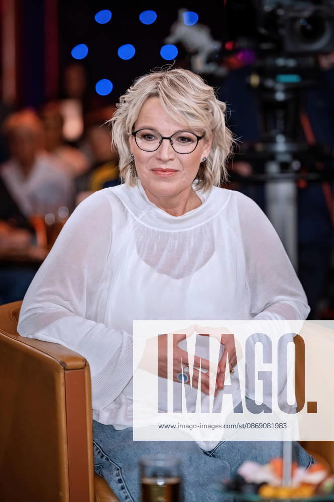 MDR Riverboat host Andrea Ballschuh during the taping of the MDR talk show Riverboat on October 9, 2026, at Mediacity Leipzig 20261009SFL0052