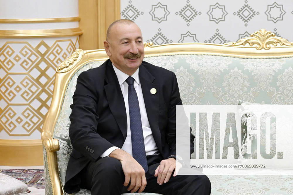 Azerbaijani President Ilham Aliyev sits during a bilateral meeting with Iranian President Masoud Pezeshkian in Turkmenbashi, Turkmenistan, on October 9, 2026. According to Azerbaijan s presidency, the leaders reviewed recent bilateral contacts and a recent visit by an Azerbaijani delegation to Iran, said work on the Aghband-Kalaleh project had reached its final stage and discussed follow-up on agreements from their previous meeting in Bishkek. Aliyev also noted Iran s first participation as a non-member state in the CIS Plus format. Turkmenbashi Turkmenistan - ZUMAi98_ 20261009_zih_i98_094