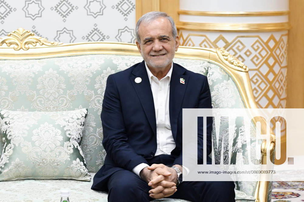 Iranian President Masoud Pezeshkian sits during a bilateral meeting with Azerbaijani President Ilham Aliyev in Turkmenbashi, Turkmenistan, on October 9, 2026. According to Azerbaijan s presidency, the leaders reviewed recent bilateral contacts and a recent visit by an Azerbaijani delegation to Iran, said work on the Aghband-Kalaleh project had reached its final stage and discussed follow-up on agreements from their previous meeting in Bishkek. Aliyev also noted Iran s first participation as a non-member state in the CIS Plus format. Turkmenbashi Turkmenistan - ZUMAi98_ 20261009_zih_i98_096