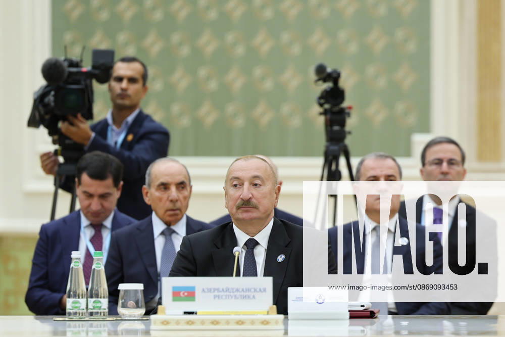 Azerbaijani President Ilham Aliyev sits behind Azerbaijan s nameplate during the CIS Council of Heads of State meeting in the Avaza National Tourist Zone in Turkmenbashi, Turkmenistan, on October 9, 2026. The meeting, chaired by Turkmen President Serdar Berdimuhamedov, brought together leaders of CIS states and CIS Secretary General Sergey Lebedev, with Pezeshkian participating for the first time as a special guest. Turkmenbashi Turkmenistan - ZUMAi98_ 20261009_zih_i98_042