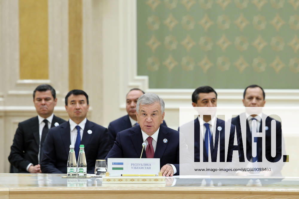 Uzbek President Shavkat Mirziyoyev speaks behind Uzbekistan s nameplate during the CIS Council of Heads of State meeting in the Avaza National Tourist Zone in Turkmenbashi, Turkmenistan, on October 9, 2026. The meeting, chaired by Turkmen President Serdar Berdimuhamedov, brought together leaders of CIS states and CIS Secretary General Sergey Lebedev, with Pezeshkian participating for the first time as a special guest. Turkmenbashi Turkmenistan - ZUMAi98_ 20261009_zih_i98_047
