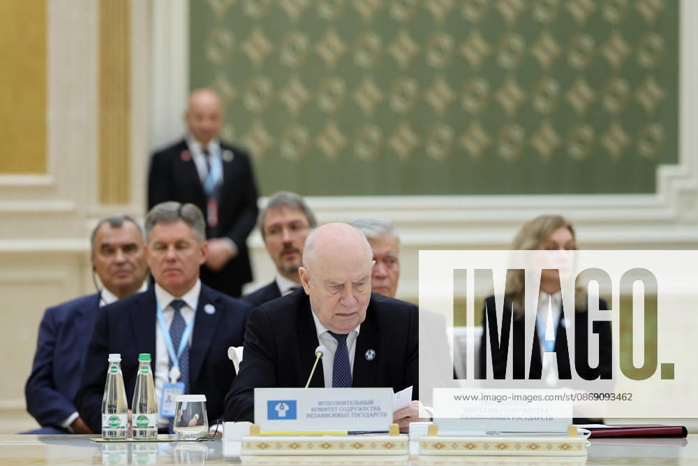 CIS Secretary General Sergey Lebedev reads from a document during the CIS Council of Heads of State meeting in the Avaza National Tourist Zone in Turkmenbashi, Turkmenistan, on October 9, 2026. The meeting, chaired by Turkmen President Serdar Berdimuhamedov, brought together leaders of CIS states and CIS Secretary General Sergey Lebedev, with Pezeshkian participating for the first time as a special guest. Turkmenbashi Turkmenistan - ZUMAi98_ 20261009_zih_i98_049