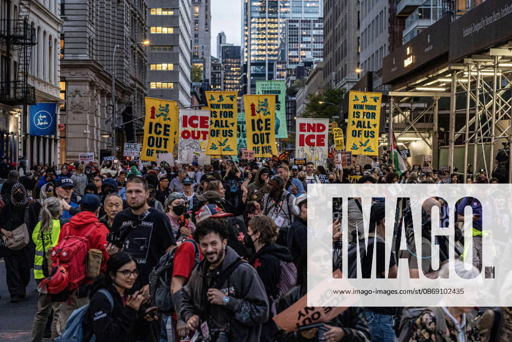 Thousands gathered in Foley Square, New York City and marched through Manhattan to voice their anger at ICE for the shooting of Bronx resident OSCAR BELGAL. New York USA - ZUMAh214 20261009_znp_h214_001