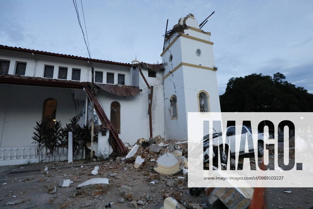 (261010) -- PANAMA CITY, Oct. 10, 2026 -- This photo taken on Oct. 9, 2026 shows a bell tower of a church collapsed after a strong earthquake in Penonome, central Cocle Province of Panama. A powerful earthquake and a series of strong aftershocks rattled Panama on Friday, sending residents into the streets, disrupting water supplies and briefly halting flights as the government mobilized emergency personnel and resources. The University of Panama s Institute of Geosciences measured the initial quake at magnitude 7.2. It struck at 12:56 p.m. local time (1756 GMT) at a depth of 4 kilometers. By 5:30 p.m. local time, more than 40 earthquakes had been recorded, including over a dozen with magnitudes above 5.0. A quake at 3:25 p.m. had a magni