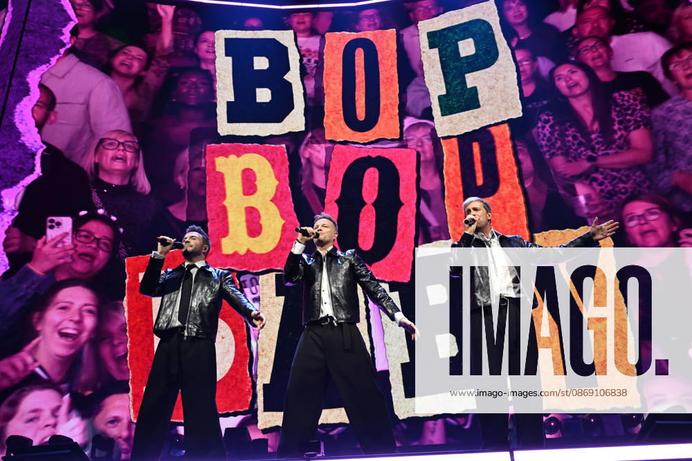 Westlife performing during the 25th Anniversary Tour LONDON, ENGLAND - OCTOBER 09: Shane Filan, Nicky Byrne and Kian Egan of ˜Westlife performing during the 25th Anniversary Tour at O2 Arena on October 09 in London, England. CAP MAR MAR Great Britain