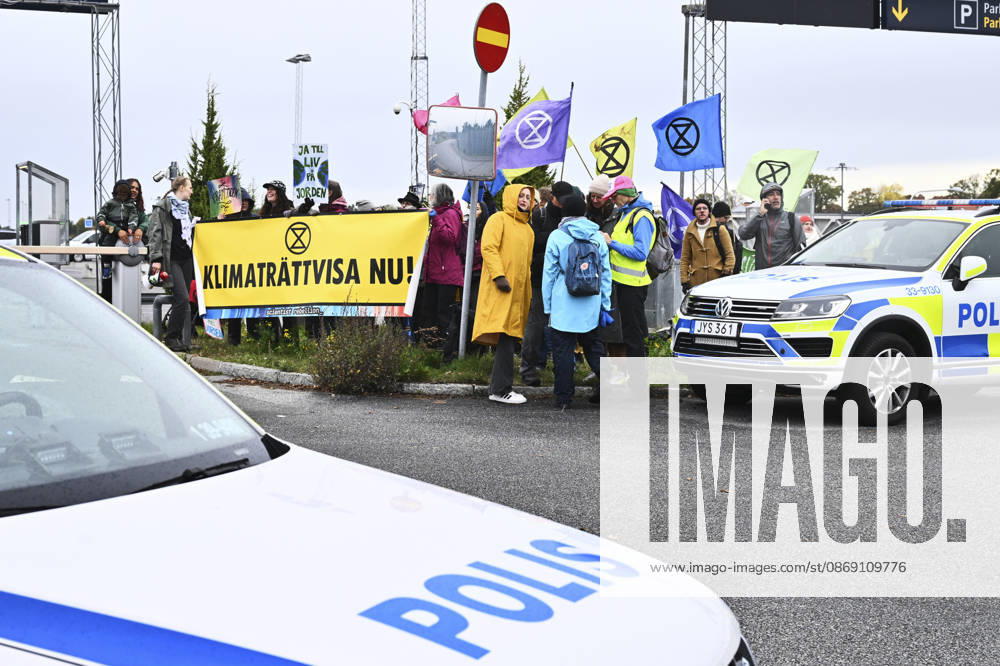 STOCKHOLM, SWEDEN 20261010 Climate activists outside Bromma Airport; some climate activists have gained access and are staging protests at Bromma Airport, including on the runway STOCKHOLM SWEDEN