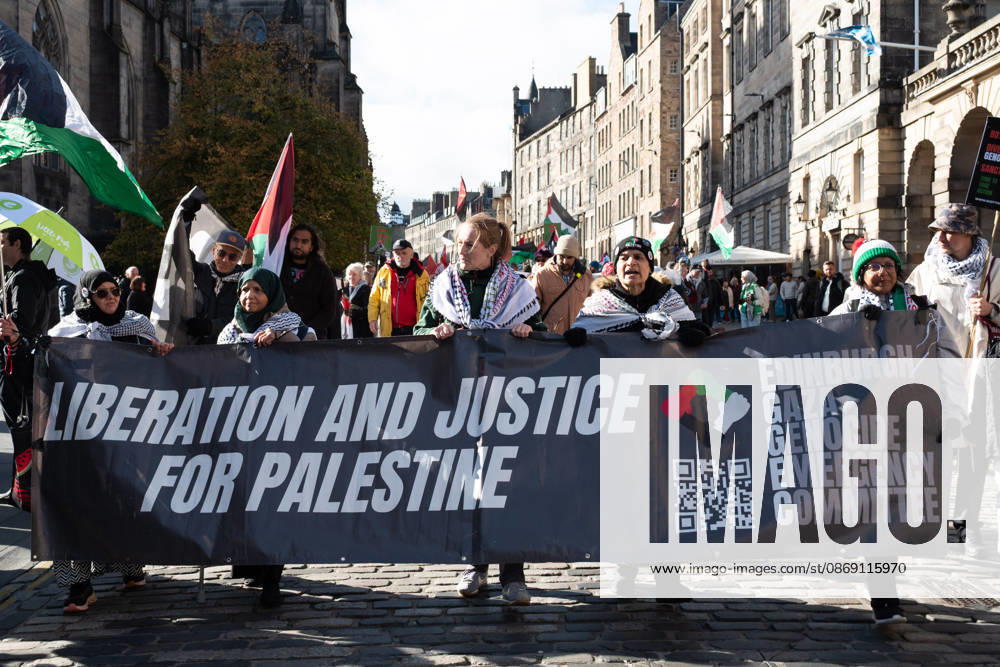 Hundreds of people took part in a demonstration in Edinburgh organised by pro-Palestine groups Gaza Genocide Emergency Committee and Stop the War Scotland to mark the third anniversary of the 7 October 2023 Hamas-led attacks on Israel and the subsequent war in Gaza. The demonstration formed part of what organisers described as the first fully coordinated global day of protests for Palestine, with participants calling on the UK Government to end all arms sales to Israel and impose full sanctions. Edinburgh UK - ZUMAs357 20261010_zip_s357_022