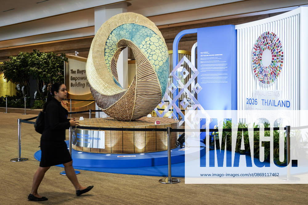 IMF World Bank 2026 Annual Meetings In Bangkok. A person walks past signs at the venue of the annual meetings of the International Monetary Fund (IMF) and the World Bank Group, at the Queen Sirikit National Convention Center in Bangkok, Thailand, on October 10, 2026. Bangkok Bangkok Thailand