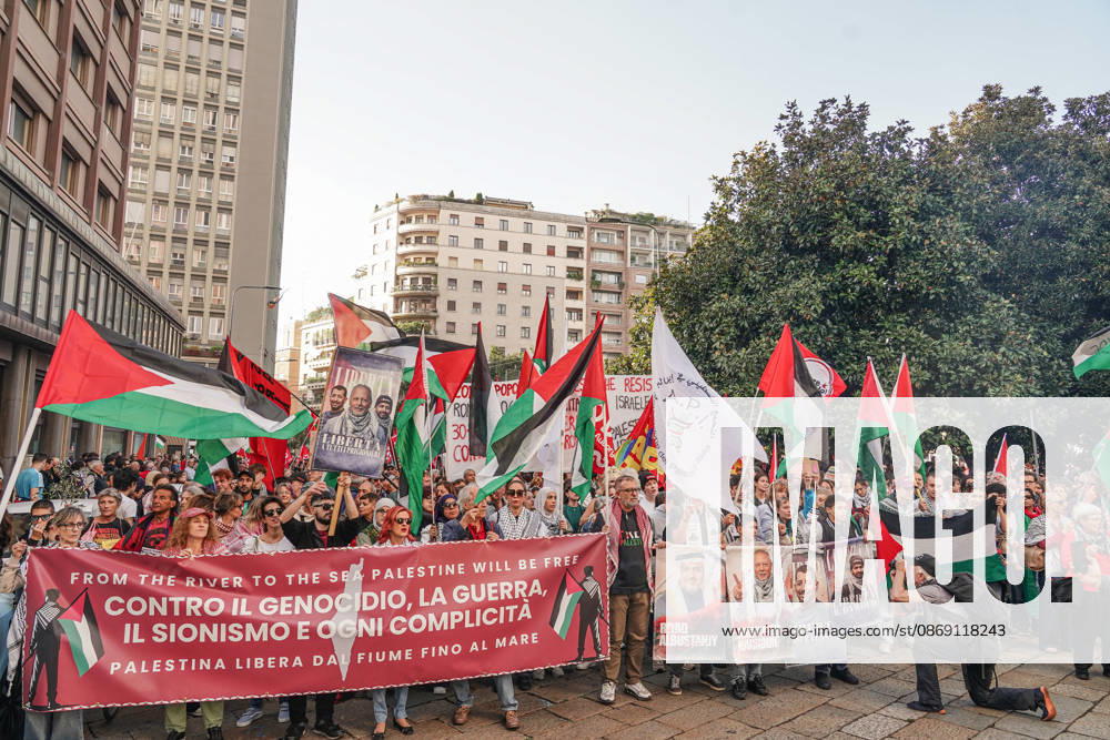 IPA89506291 - Milan, October 10, 2026, a day of national mobilization, The end of genocide is the end of Zionism, marking the third anniversary of the start of the conflict in Gaza