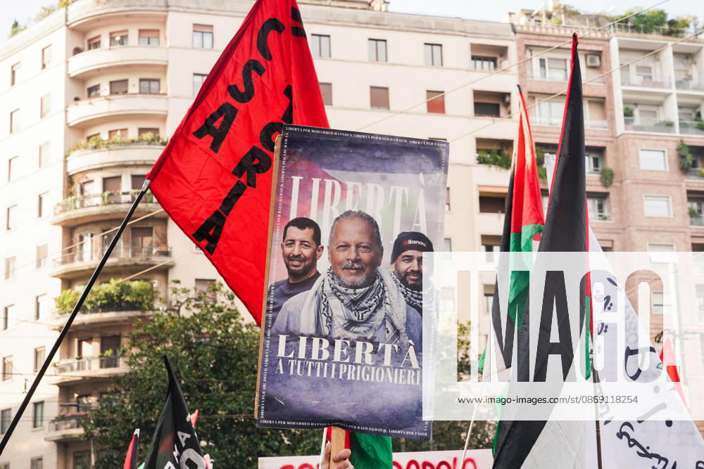 IPA89506389 - Milan, October 10, 2026, a day of national mobilization, The end of genocide is the end of Zionism, marking the third anniversary of the start of the conflict in Gaza