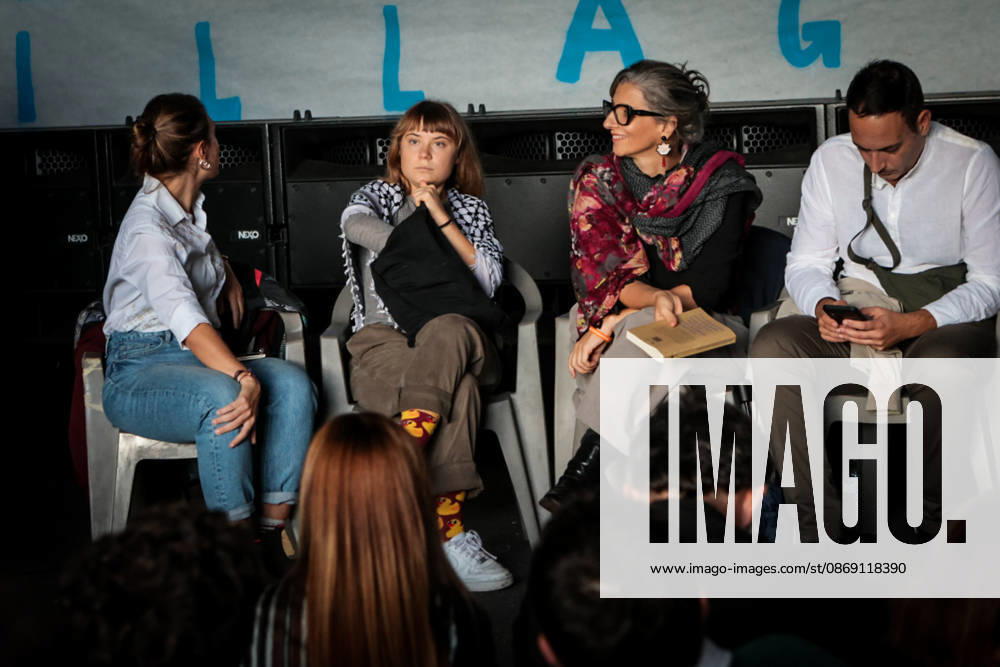 IPA89506295 - Naples, October 10, 2026: Conference at the former NATO base; Greta Thunberg in Bagnoli discussing the CPRs, and today at the march and the pro-Pal debate with Francesca Albanese (NeaPhoto Renato Esposito)