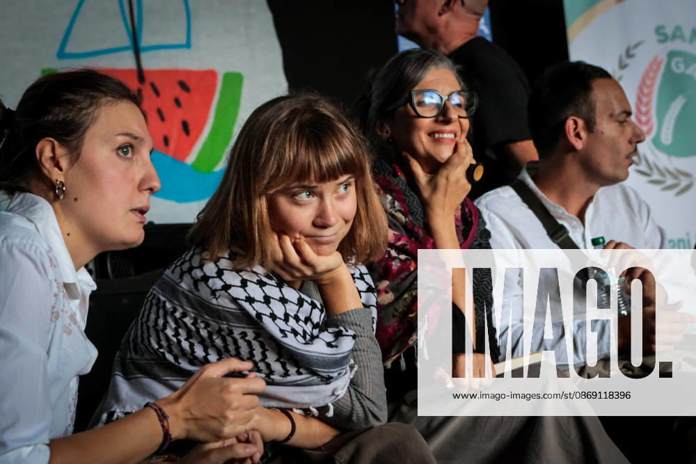 IPA89506313 - Naples, October 10, 2026: Conference at the former NATO base; Greta Thunberg in Bagnoli discussing the CPRs, and today at the march and the pro-PAL debate with Francesca Albanese (NeaPhoto Renato Esposito)