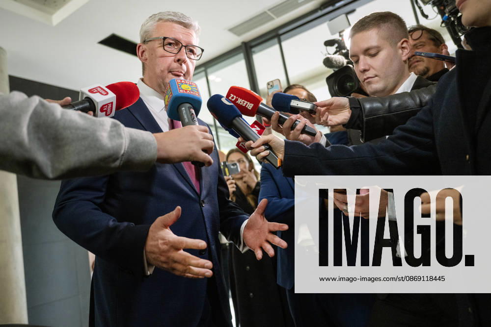 The two-day elections to municipal assemblies ended in the Czech Republic together with the first round of the elections to one-third of the Senate, at 2:00 p.m. on October 10, 2026. On the photo: Karel Havlicek, Minister of Industry and Trade and deputy party chairman, speaks to reporters at the ANO Movement s central campaign headquarters in Prague. (CTKxPhoto MichaelaxRihova) CTKPhotoP2026101004899 CTKPhotoP2026101004899