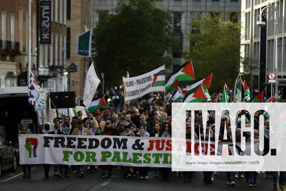 Thousands of pro-Palestine demonstrators gather in Dublin DUBLIN, IRELAND - OCTOBER 10: Thousands of pro-Palestine demonstrators gather in Dublin, Ireland, on October 10, 2026, for a national march marking three years since the October 7 attacks and the subsequent war in Gaza. Organized by the Ireland-Palestine Solidarity Campaign, the protest calls for sanctions against Israel and greater action by the Irish government, with demonstrators marching from the Garden of Remembrance towards the Dail. Mostafa Darwish Anadolu Dublin Ireland. Editorial use only. Please get in touch for any other usage.