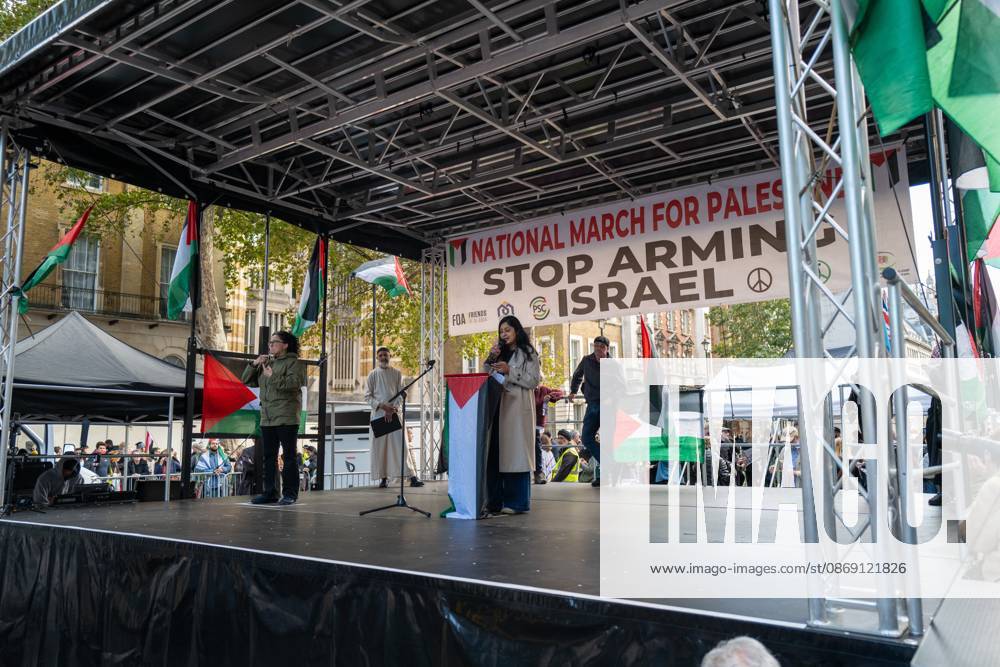 Zarah Saltana, Member of Parliament for Coventry South, speaks at the National March for Palestine in London. The march marks three years since the outbreak of the war in Gaza in October 2023.The National March for Palestine, which was organised by the Palestine Coalition in London. The march marks three years since the outbreak of the war in Gaza in October 2023 London United Kingdom - ZUMAs197 20261010_aaa_s197_069