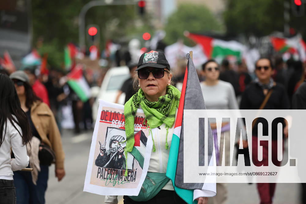 Santiago, October 10, 2026: March for Palestine organized by the Global Action for Palestine (GAFP) alliance along Alameda Street in downtown Santiago. Dragomir Yankovic, Aton Chile, Santiago, Chile. Aton 1198380