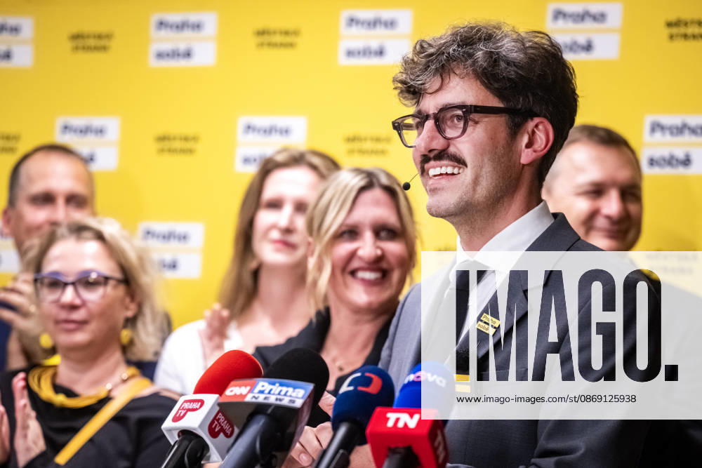 The two-day elections to municipal assemblies ended in the Czech Republic together with the first round of the elections to one-third of the Senate, at 2:00 p.m. on October 10, 2026. On the photo: Adam Scheinherr, the political party Prague for Itself candidate for Mayor of Prague, speaks at a news conference at party s campaign headquarters in Prague. (CTKxPhoto VitxSimanek) CTKPhotoP2026101008286 CTKPhotoP2026101008286