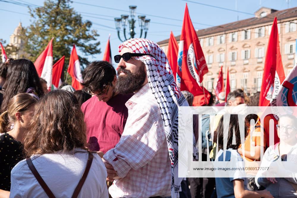 TURIN, ITALY, OCTOBER 10, 2026: Thousands of demonstrators march through the streets of Turin during a regional protest in solidarity with Palestine. Participants from across the Piedmont region gathered for the demonstration organized by Torino per Gaza, waving Palestinian flags and carrying banners as they marched through the city center. The procession passed through several neighborhoods, including Barriera di Milano, before returning toward central Turin. Italian news agency ANSA estimated attendance at around 8,000, while organizers claimed 20,000 participants. Turin Italy - ZUMAq101 20261010_zna_q101_325