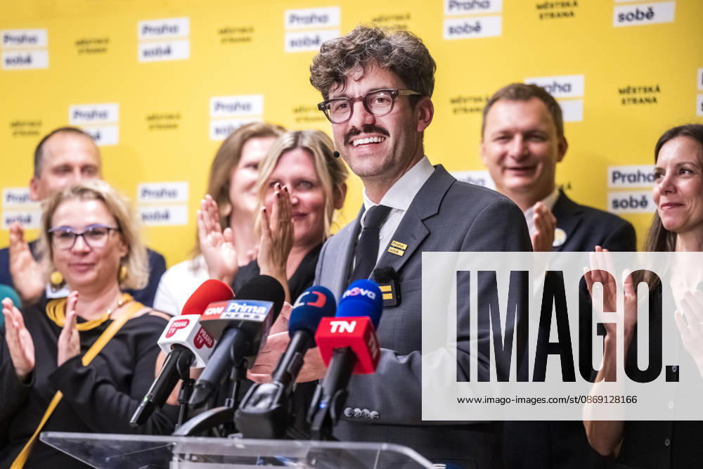 The two-day elections to municipal assemblies ended in the Czech Republic together with the first round of the elections to one-third of the Senate, at 2:00 p.m. on October 10, 2026. On the photo: Adam Scheinherr, the political party Prague for Itself candidate for Mayor of Prague, speaks at a news conference at party s campaign headquarters in Prague. (CTKxPhoto VitxSimanek) CTKPhotoP2026101008406 CTKPhotoP2026101008406