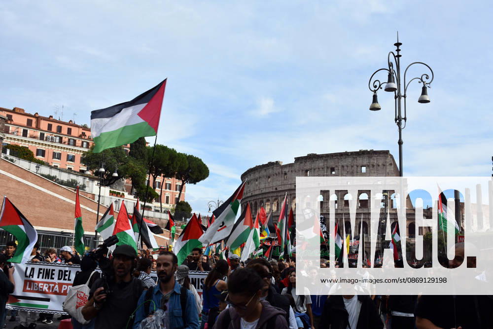 Thousands rally across Italy in support of Palestine ROME, ITALY - OCTOBER 10: Thousands of demonstrators take to the streets to show solidarity with Palestinians and call for an end to the war in Gaza, on October 10, 2026, in Rome, Italy. Demonstrators carrying Palestinian flags march from the Colosseum to Sapienza University despite rainy weather, holding a banner. Baris Seckin Anadolu Rome Italy. Editorial use only. Please get in touch for any other usage.