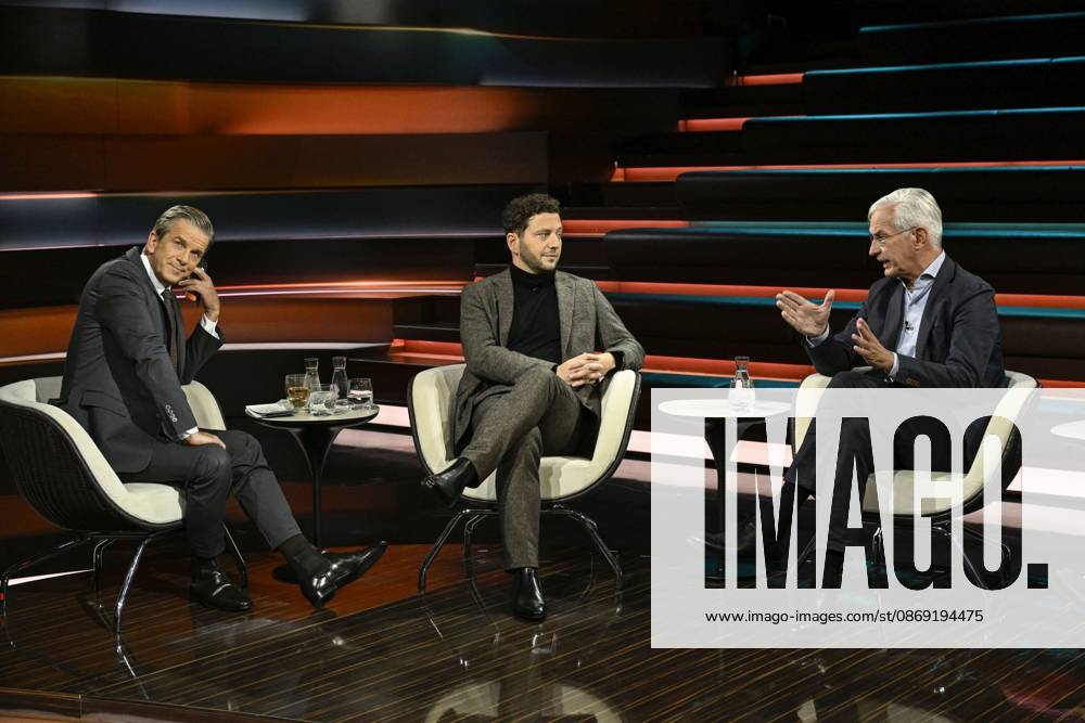 Talk show on Markus Lanz, ZDF, October 26, 2026: Markus Lanz, Felix Banaszak, and Mathias Middelberg (from left to right) on October 7, 2026, on Markus Lanz, ZDF TV, talk show, Germany, German