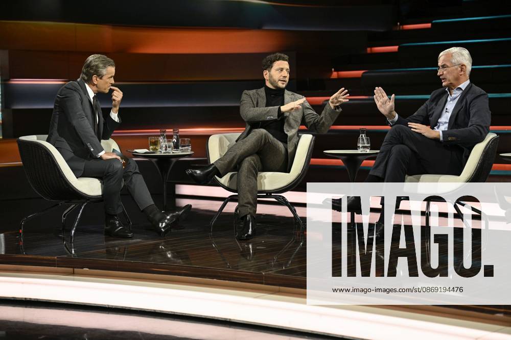 Talk show on Markus Lanz, ZDF, October 26, 2026: Markus Lanz, Felix Banaszak, and Mathias Middelberg (from left to right) on October 7, 2026, on Markus Lanz, ZDF TV, talk show, Germany, German