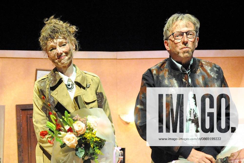 Actor Frans Van der Aa and Actress Marleen Merckx pictured during the premiere of Het Zinkgat , a theatre tragicomedy, at Theater Elckerlyc in Antwerp, on Sunday 11 October 2026. BOAZxKEERSMAEKERS 189468369
