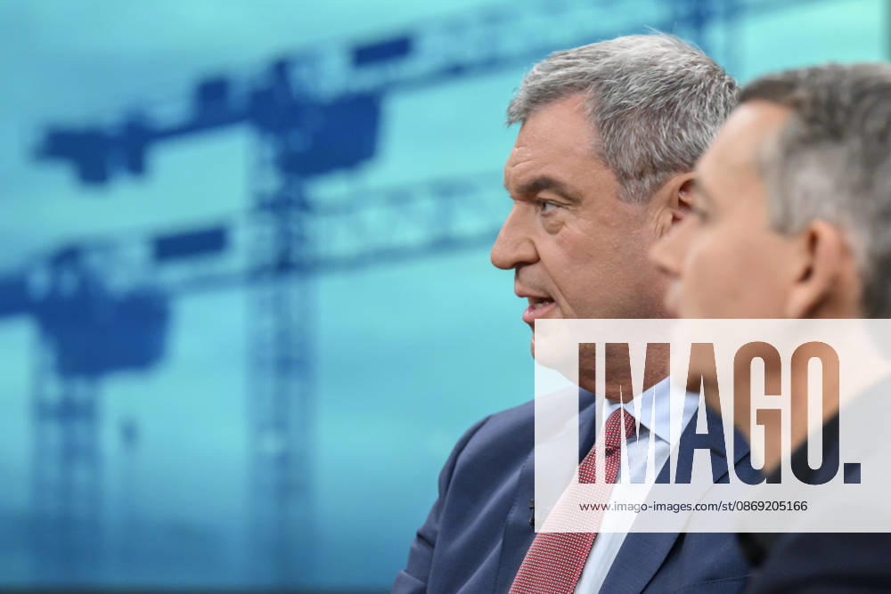 Pictured, from left: Markus Söder, Minister-President of Bavaria, CSU, GER; Berlin, studio; guest on Caren Miosga’s political talk show, TV program, Das Erste, from Studio 20 in Berlin-Adlershof, Topic: How will the government get out of the crisis, Mr. Söder, October 11, 2026,