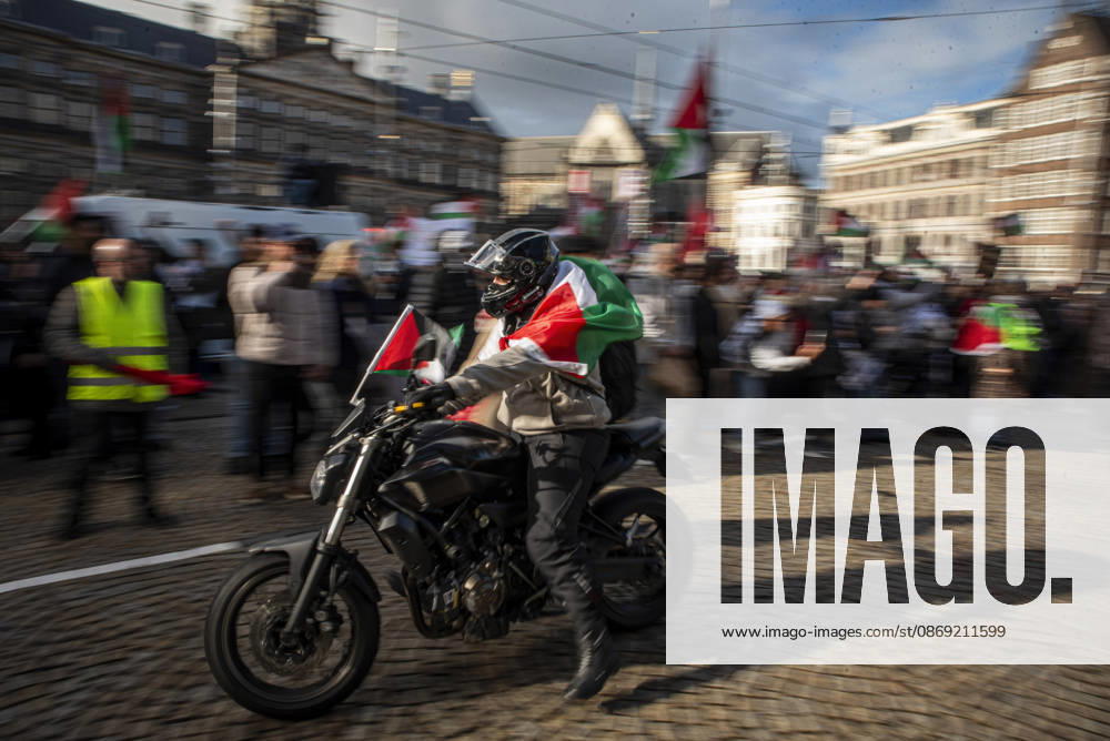 Amsterdam, North Holland, The Netherlands - Holland: 11 October 2026, Amsterdam, the Netherlands: The group Bikers for Palestine departs from Dam Square. Protesters gathered at Dam Square for speeches and anti-war music before marching through Amsterdamâ€⠢s city centre in a demonstration dubbed â€oeThree Years of Genocideâ€Â. The event marked three years since the start of the Israelâ€Hamas war. Demonstrators carried Palestinian flags and banners, demanding the Dutch government act against what they describe as a genocide in Gaza. Amsterdam The Netherlands - Holland - ZUMAp202 20261011_zip_p202_032