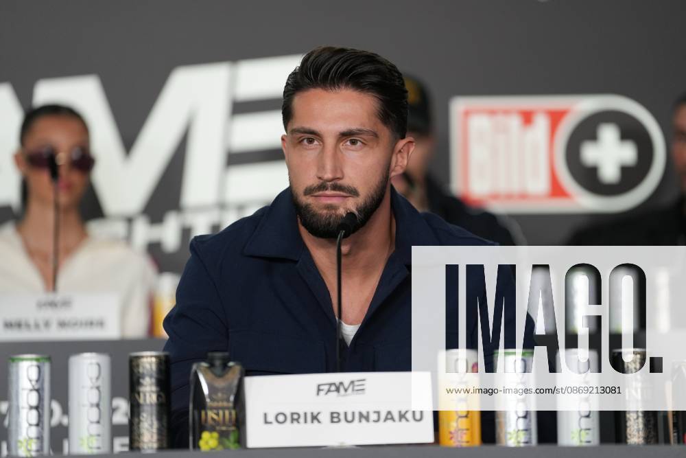 Fame Fighting 2026 Press Conference: Lorik Bunjaku at the press conference for the fourth edition of Fame Fighting Celebrity Boxing on October 11, 2026, at the Atlantic Hotel in Essen, North Rhine-Westphalia