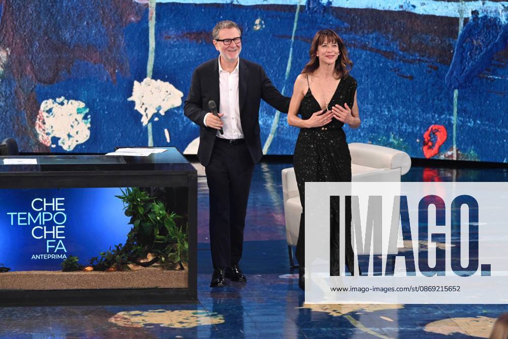 IPA89573859 - Milan, TV Show Che Tempo Che Fa - Nove. Pictured: Fabio Fazio, Sophie Marceau