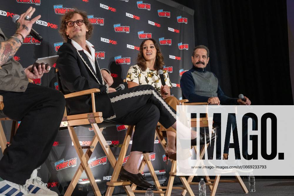 (L-R) Matthew Gray Gubler, Melissa Fumero and Tony Shalhoub speak at a panel discussion for CBS s new crime-solving drama EINSTEIN!.during New York Comic Con 2026 at The Jacob K. Javits Convention Center on October 11, 2026 in New York City. New York United States - ZUMAs197 20261011_aaa_s197_398