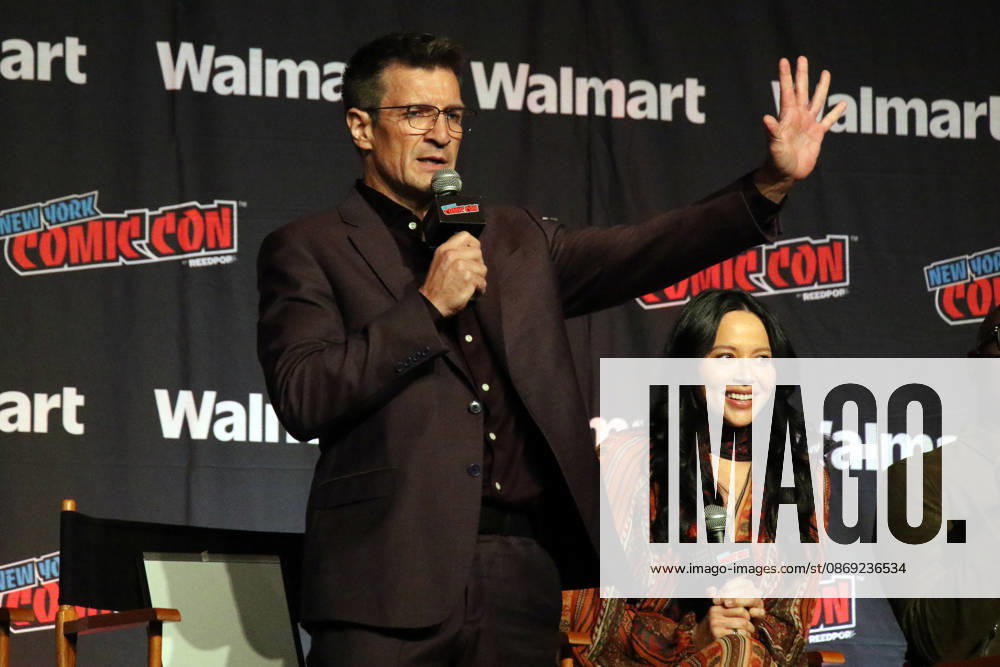 NEW YORK, NY- OCTOBER 11: Nathan Fillion and Melissa O Neil pictured at The Rookie panel during New York Comic Con 2026 at Javits Center on October 11, 2026 in New York City.