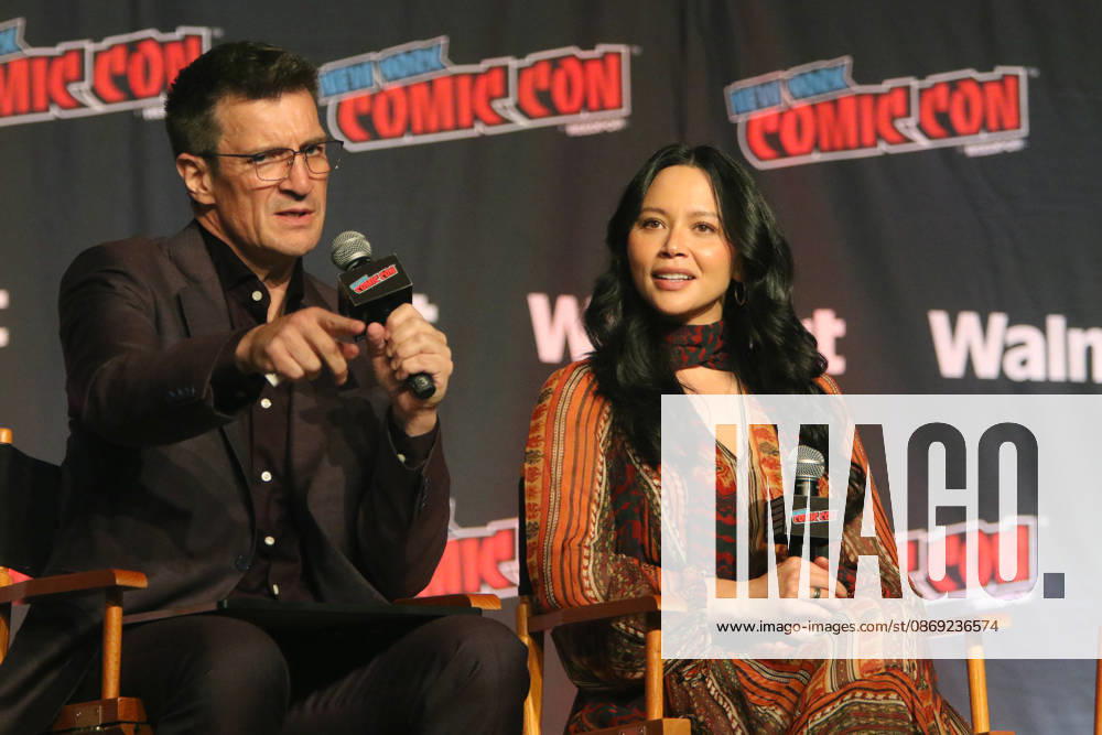 NEW YORK, NY- OCTOBER 11: Nathan Fillion and Melissa O Neil pictured at The Rookie panel during New York Comic Con 2026 at Javits Center on October 11, 2026 in New York City.
