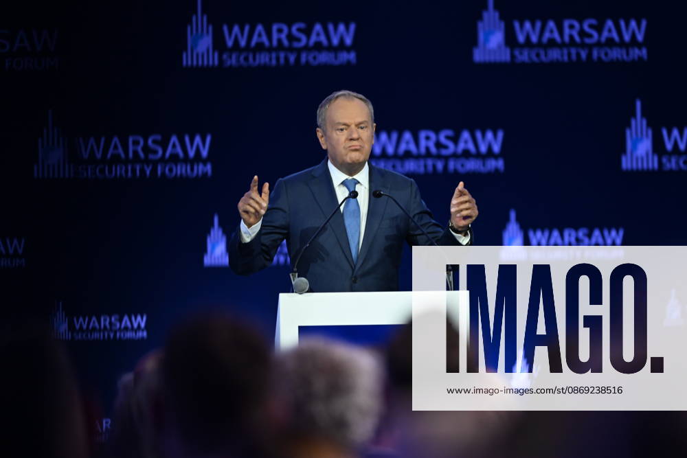 Warsaw Security Forum 2026 kicks off in Poland WARSAW, POLAND - OCTOBER 12: Prime Minister of Poland Donald Tusk delivers his opening address to delegates during the first day of the Warsaw Security Forum 2026 (WSF2026) on the Warsaw Stage in Warsaw, Poland, on October 12, 2026. The high-level international defense conference gathers regional leaders, NATO officials, and military commanders to discuss transatlantic cooperation and European defense infrastructure. Artur Widak Anadolu Warsaw Poland. Editorial use only. Please get in touch for any other usage.