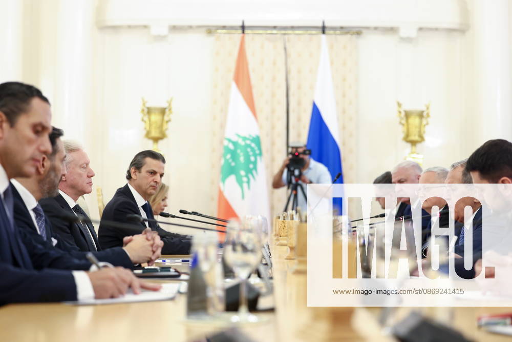 RUSSIA, MOSCOW - OCTOBER 12, 2026: Youssef Rajji (3rd L), Lebanon s Minister of Foreign Affairs and Emigrants, and Sergei Lavrov (2nd R), Russia s Foreign Minister, hold a meeting at the Reception House of the Foreign Ministry. Artyom Geodakyan TASS 99174301