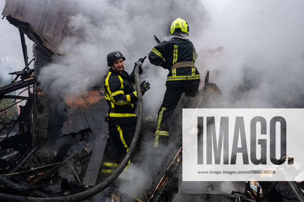 Russian drone attack on Kyiv leaves 3 injured KYIV, UKRAINE - OCTOBER 12: Firefighters work to extinguish a fire amid the debris of damaged structures following a Russian drone attack in the Darnytskyi district of Kyiv, Ukraine, on October 12, 2026. At least three people were injured in the attack, with damage reported in the Darnytskyi, Pecherskyi and Solomianskyi districts of the capital. Danylo Antoniuk Anadolu Kyiv Ukraine. Editorial use only. Please get in touch for any other usage.